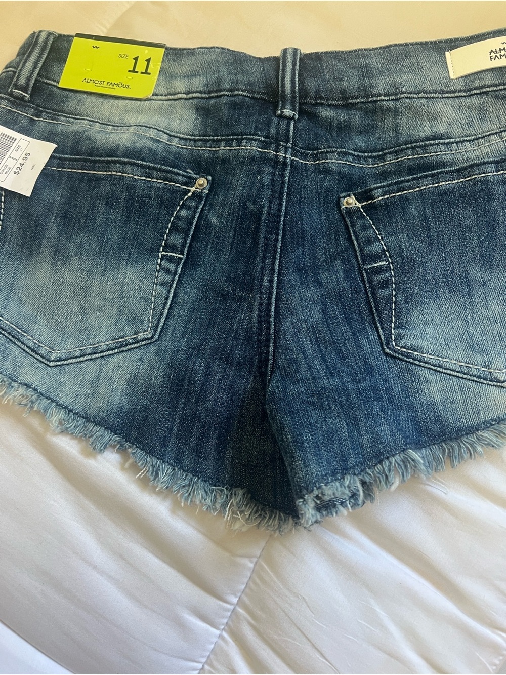 Almost Famous Medium Blue Frayed Hem Denim Shorts